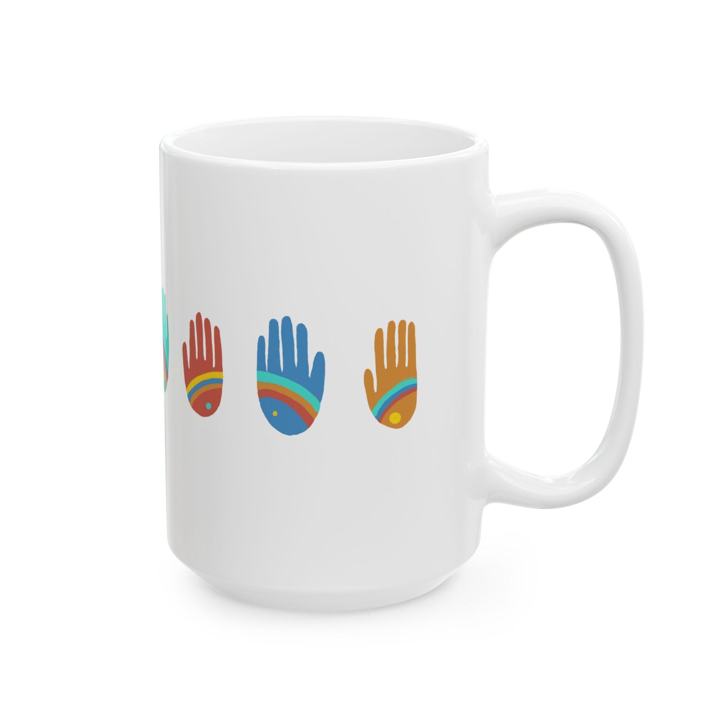 Rainbow Hands Ceramic Mug | Colorful Handprints | 11oz. & 15 oz.