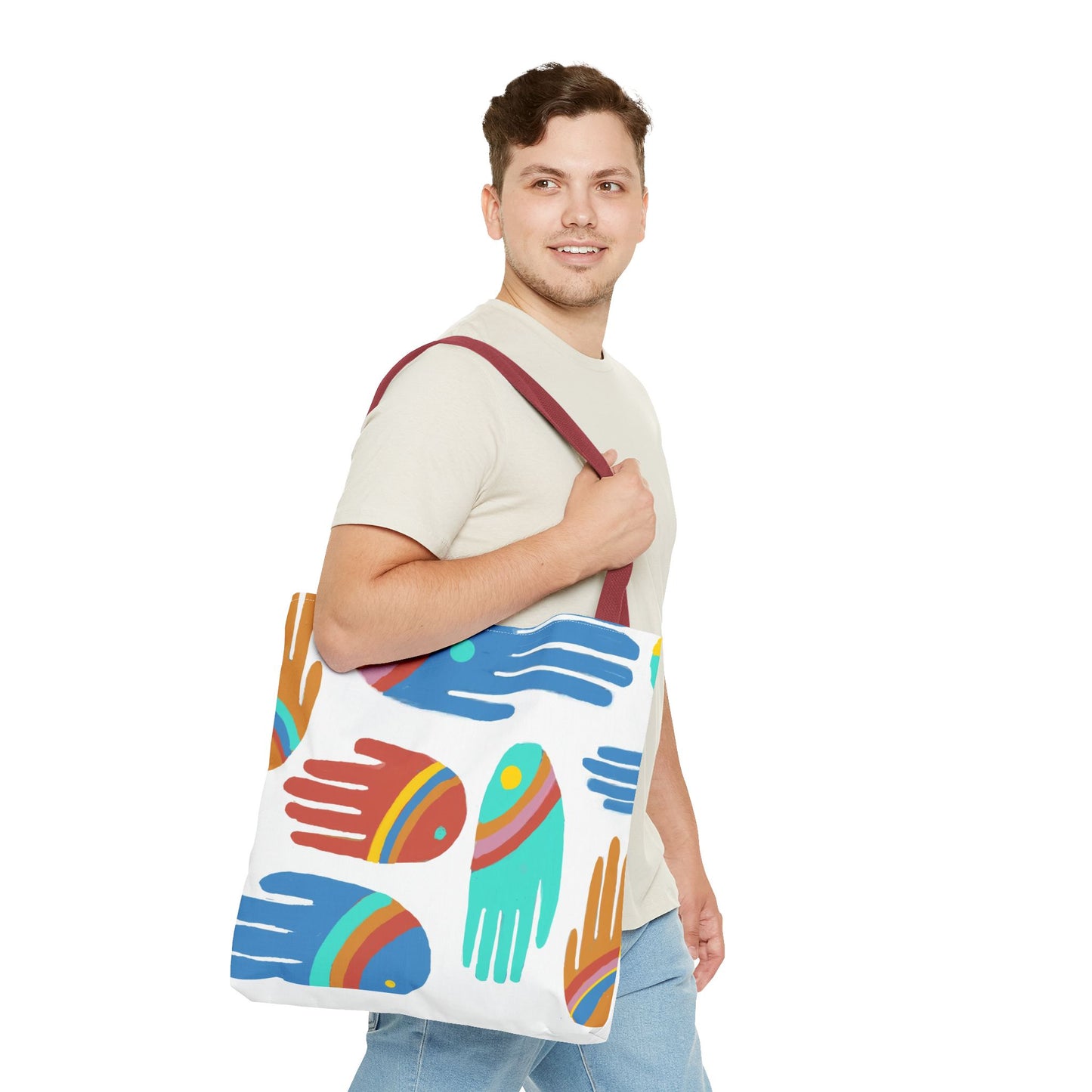 Rainbow Hands Tote Bag, White | 3 Sizes | 5 Handle options
