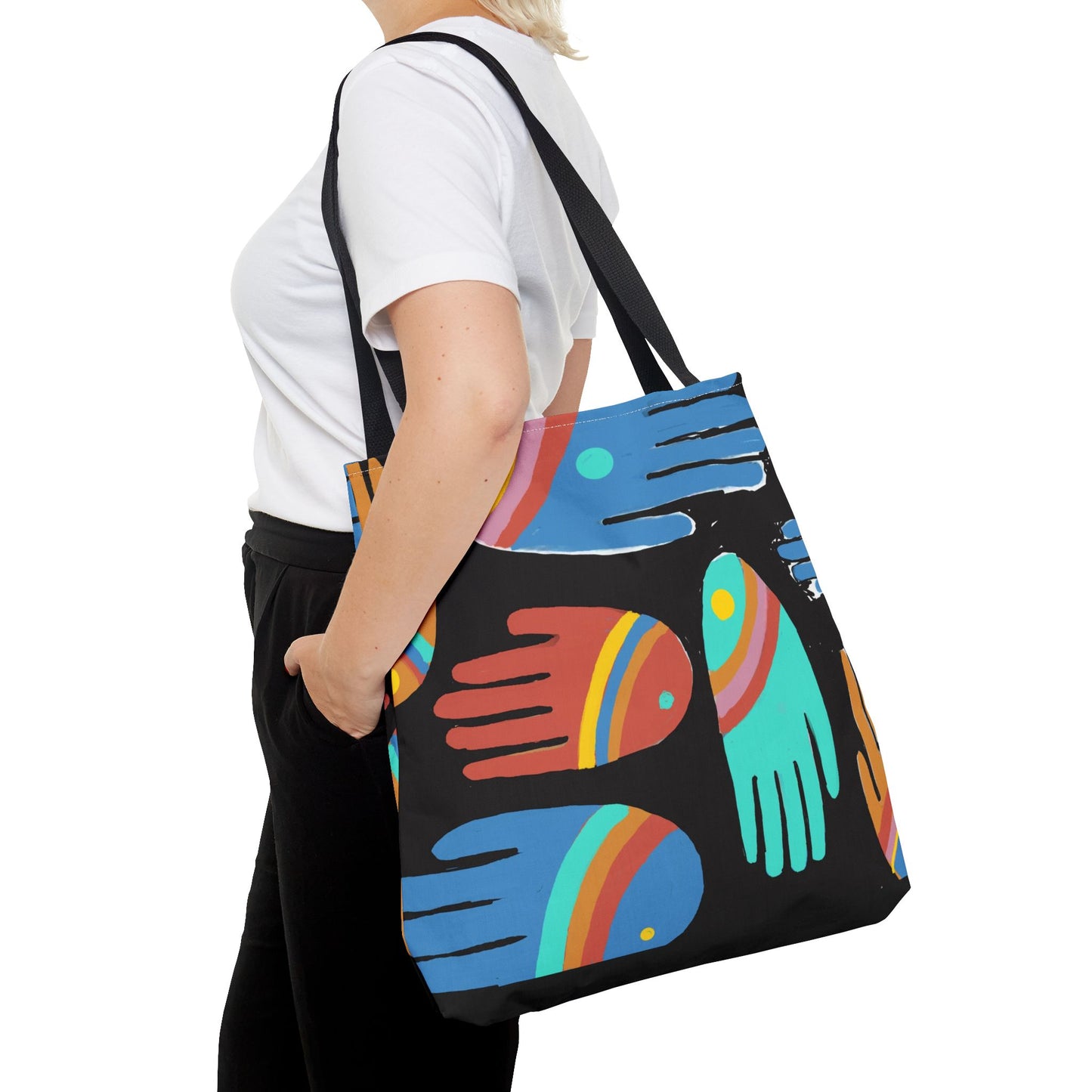 Rainbow Hands Tote Bag, Black | 3 Sizes | 5 Handle options