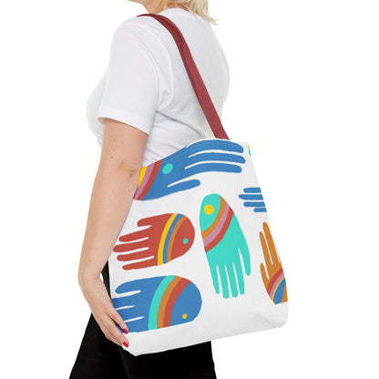 Rainbow Hands Tote Bag, White | 3 Sizes | 5 Handle options