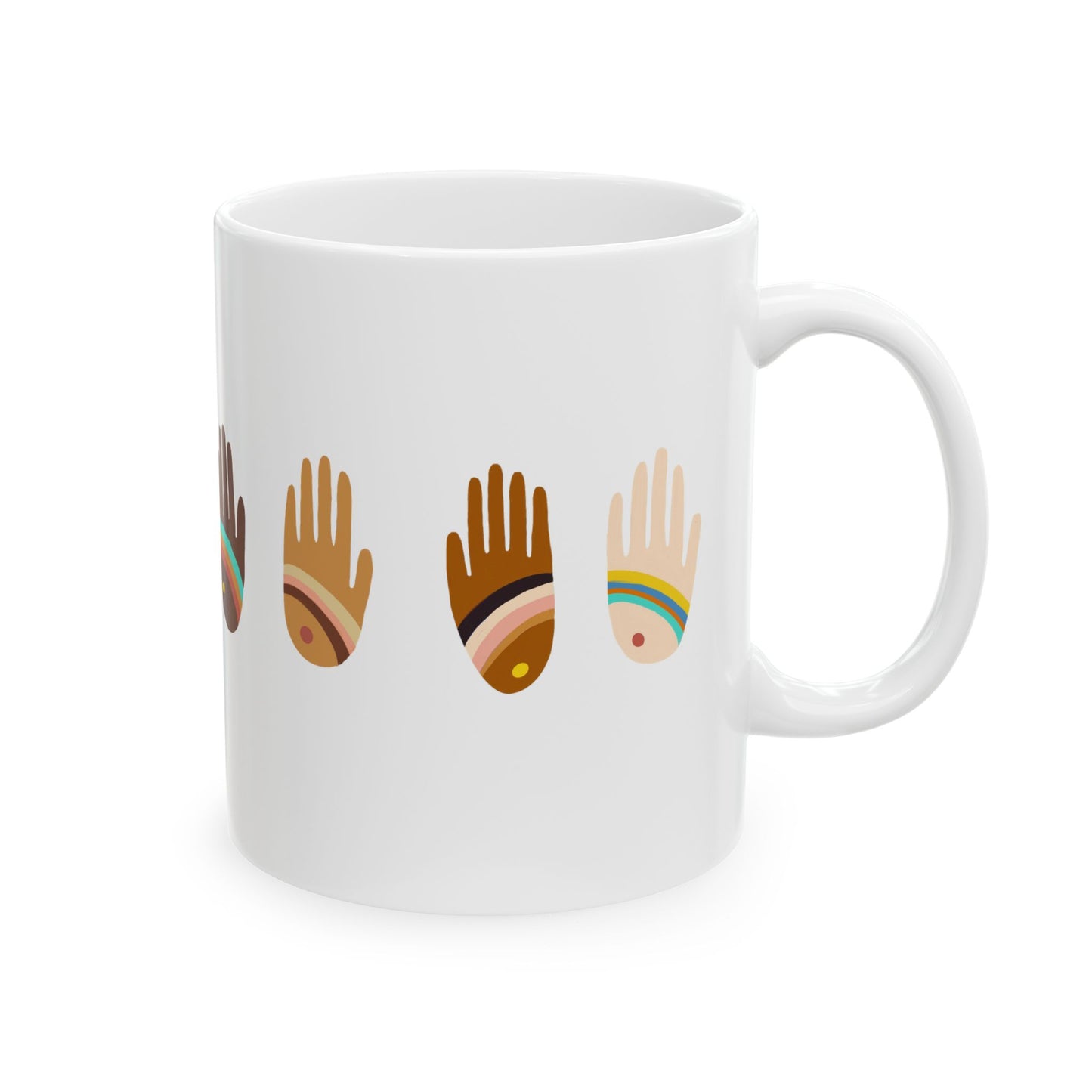 Rainbow Hands Ceramic Mug | Skin Tones Handprints | 11oz. & 15oz.