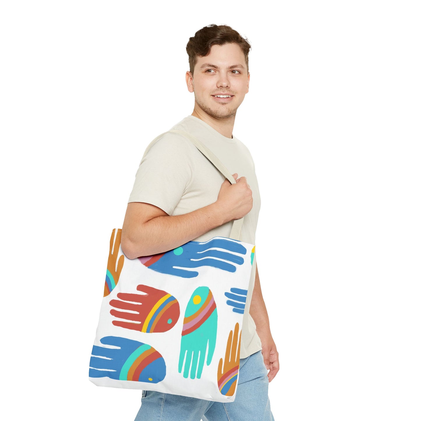 Rainbow Hands Tote Bag, White | 3 Sizes | 5 Handle options