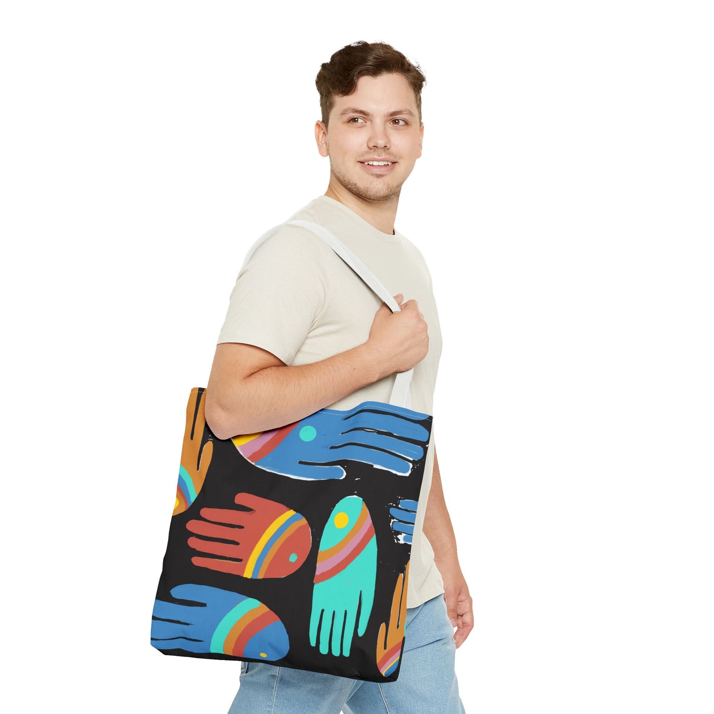 Rainbow Hands Tote Bag, Black | 3 Sizes | 5 Handle options