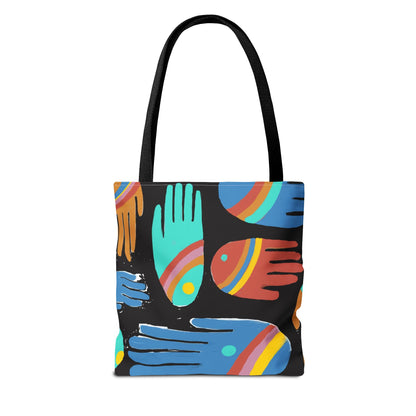Rainbow Hands Tote Bag, Black | 3 Sizes | 5 Handle options