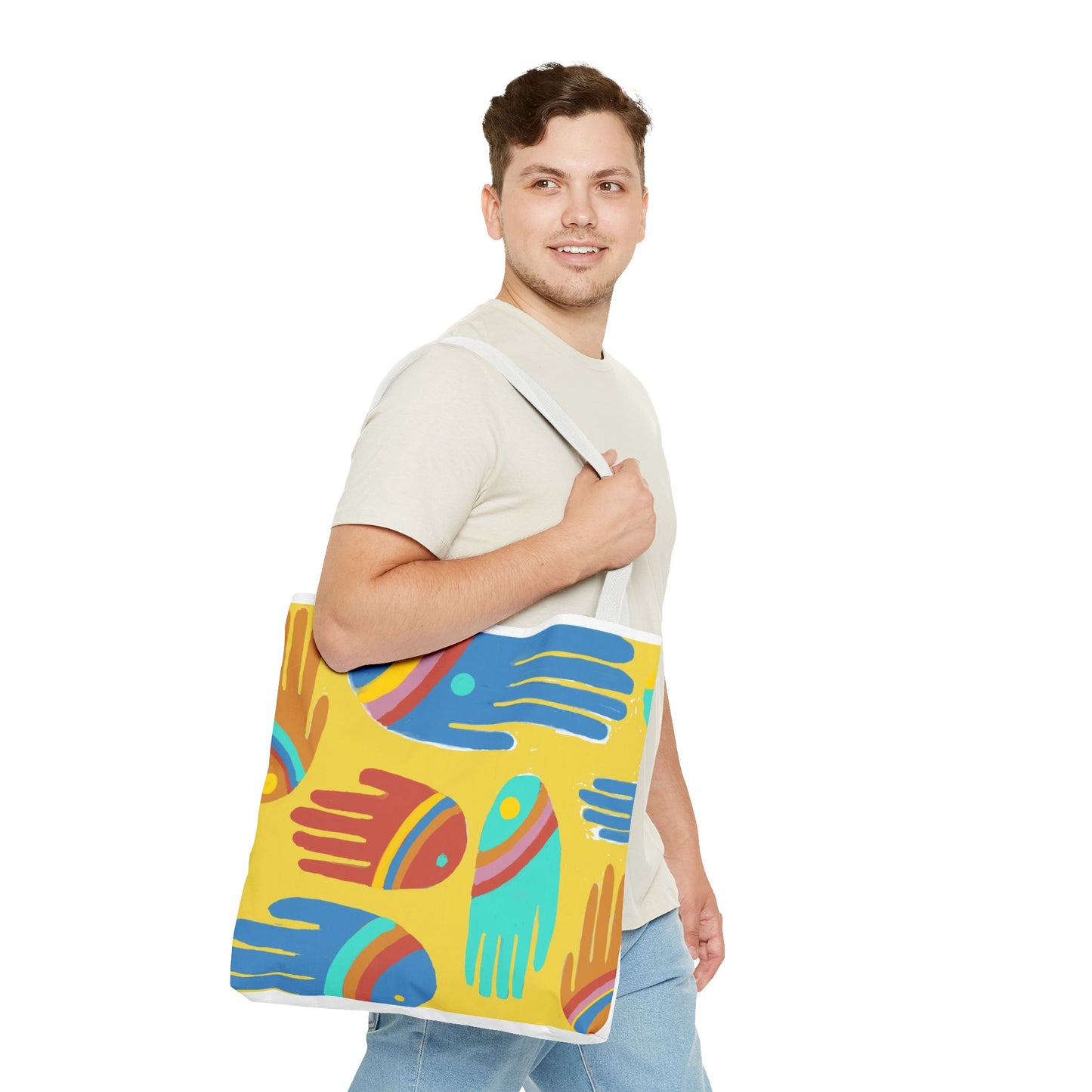 Rainbow Hands Tote Bag, Yellow | 3 Sizes | 5 Handle options