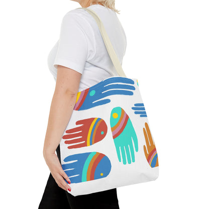 Rainbow Hands Tote Bag, White | 3 Sizes | 5 Handle options