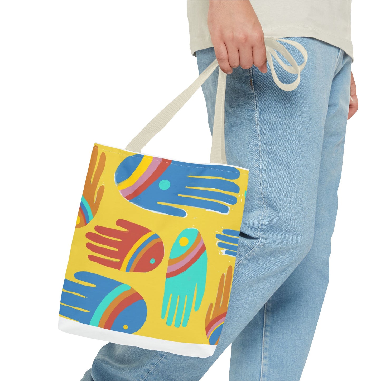 Rainbow Hands Tote Bag, Yellow | 3 Sizes | 5 Handle options