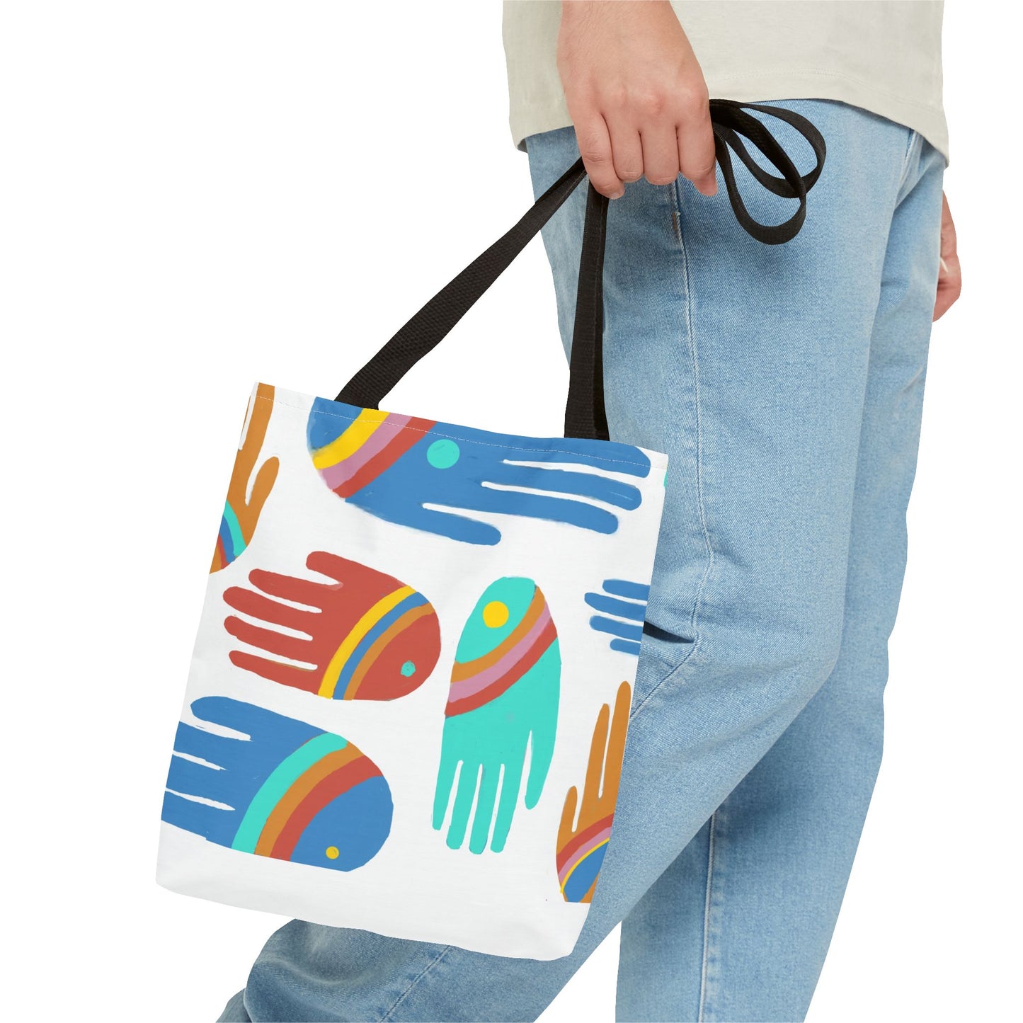 Rainbow Hands Tote Bag, White | 3 Sizes | 5 Handle options