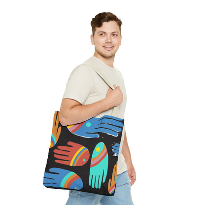 Rainbow Hands Tote Bag, Black | 3 Sizes | 5 Handle options