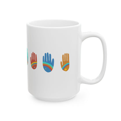 Rainbow Hands Ceramic Mug | Colorful Handprints | 11oz. & 15 oz.