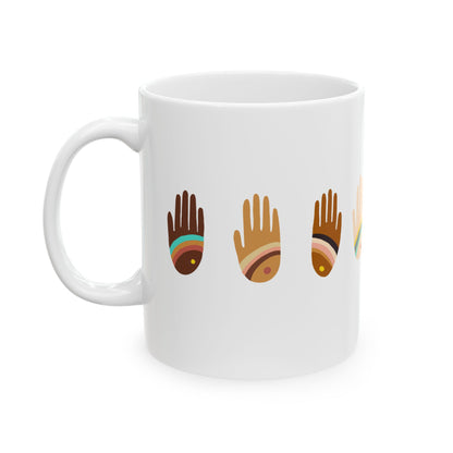 Rainbow Hands Ceramic Mug | Skin Tones Handprints | 11oz. & 15oz.