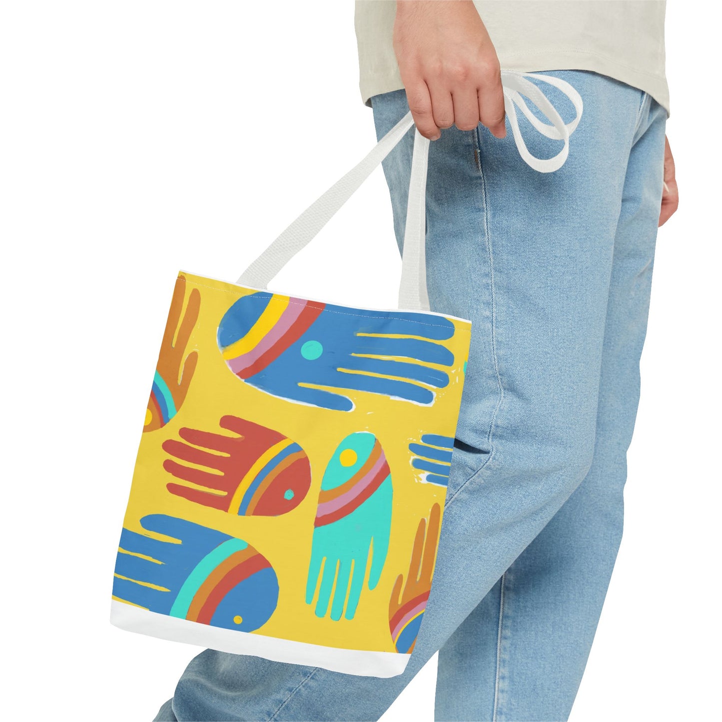 Rainbow Hands Tote Bag, Yellow | 3 Sizes | 5 Handle options