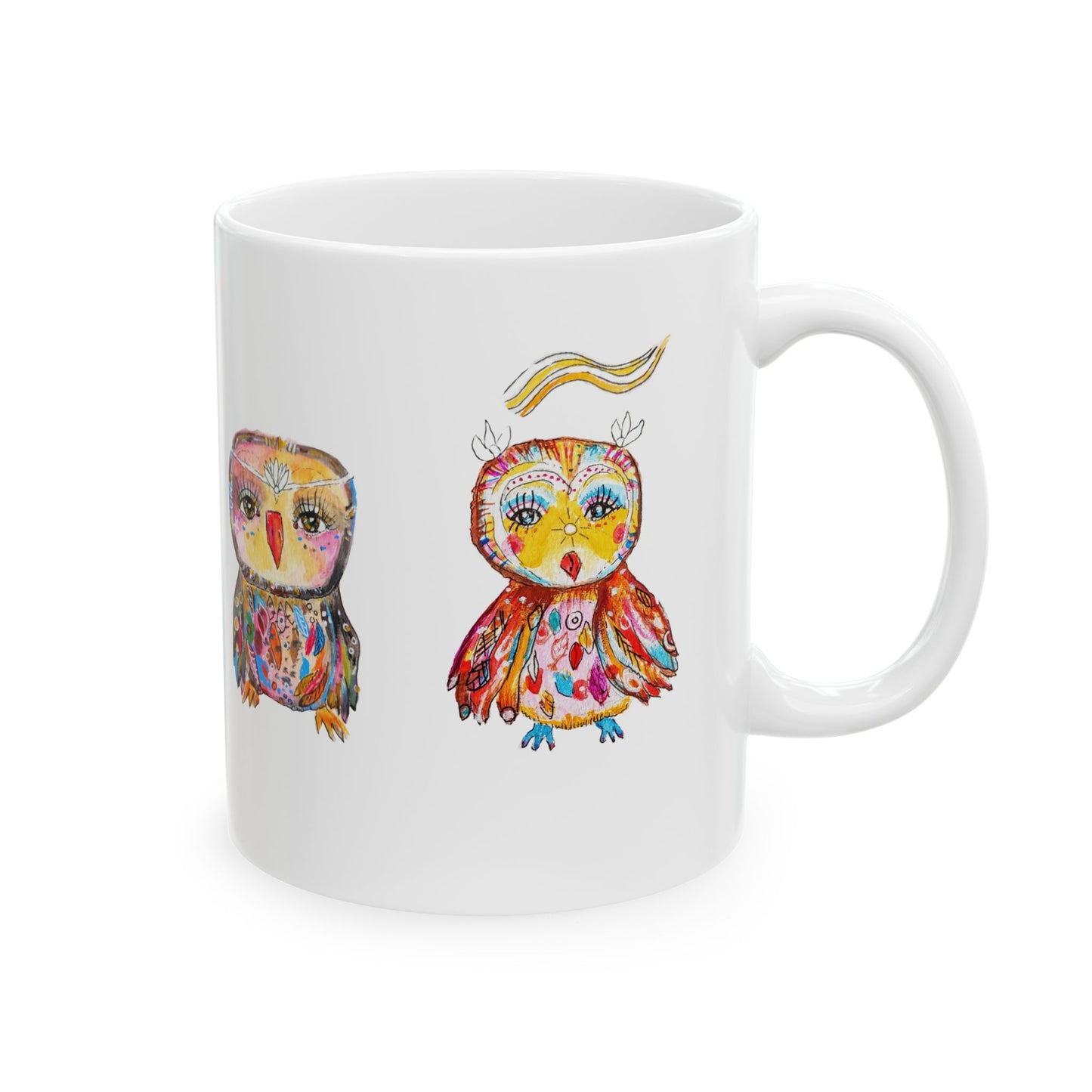 Colorful Owl White Ceramic Mug - The Parliament