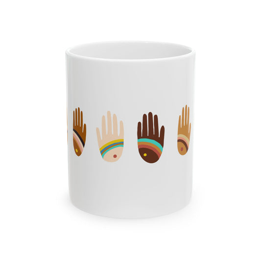 Rainbow Hands Ceramic Mug | Skin Tones Handprints | 11oz. & 15oz.