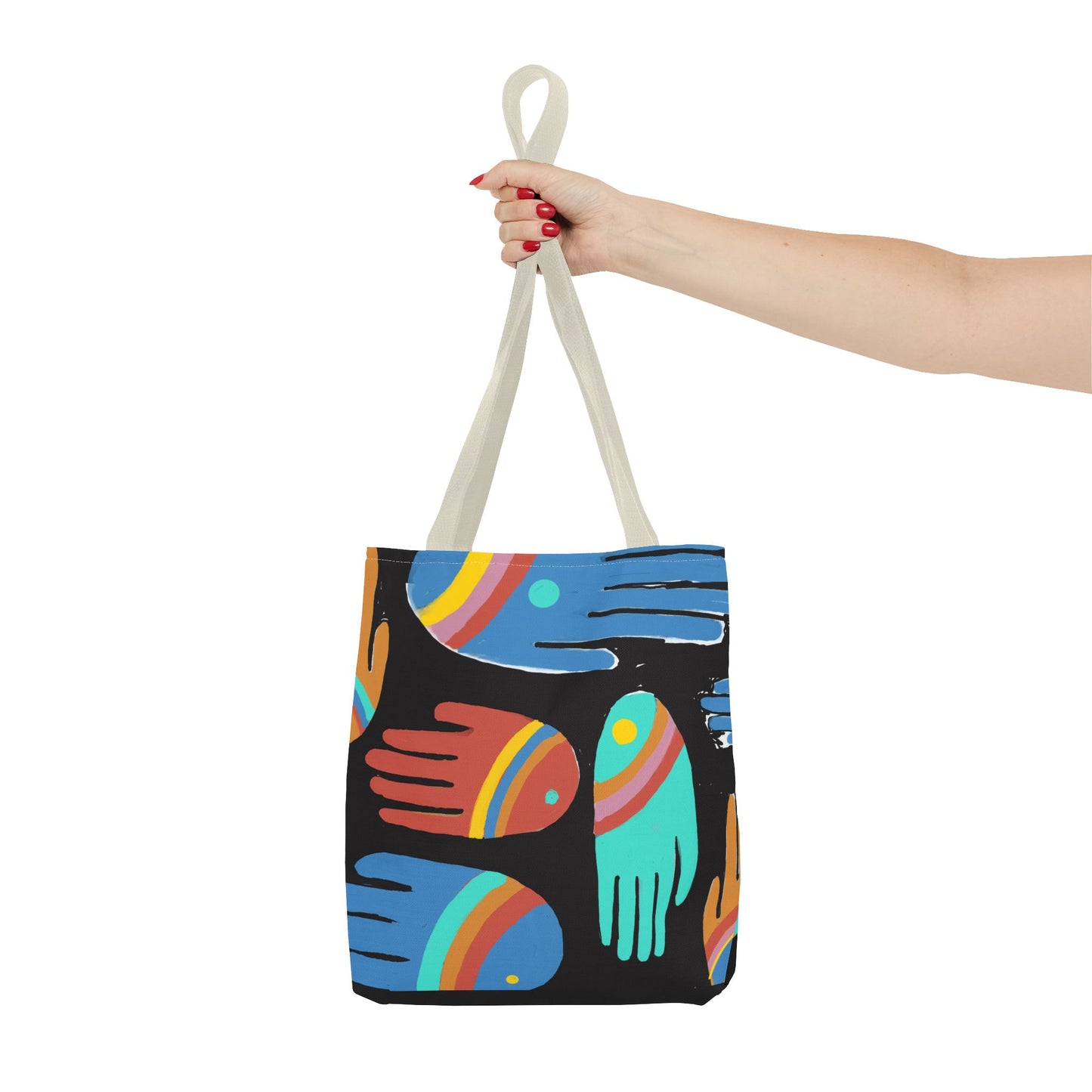 Rainbow Hands Tote Bag, Black | 3 Sizes | 5 Handle options