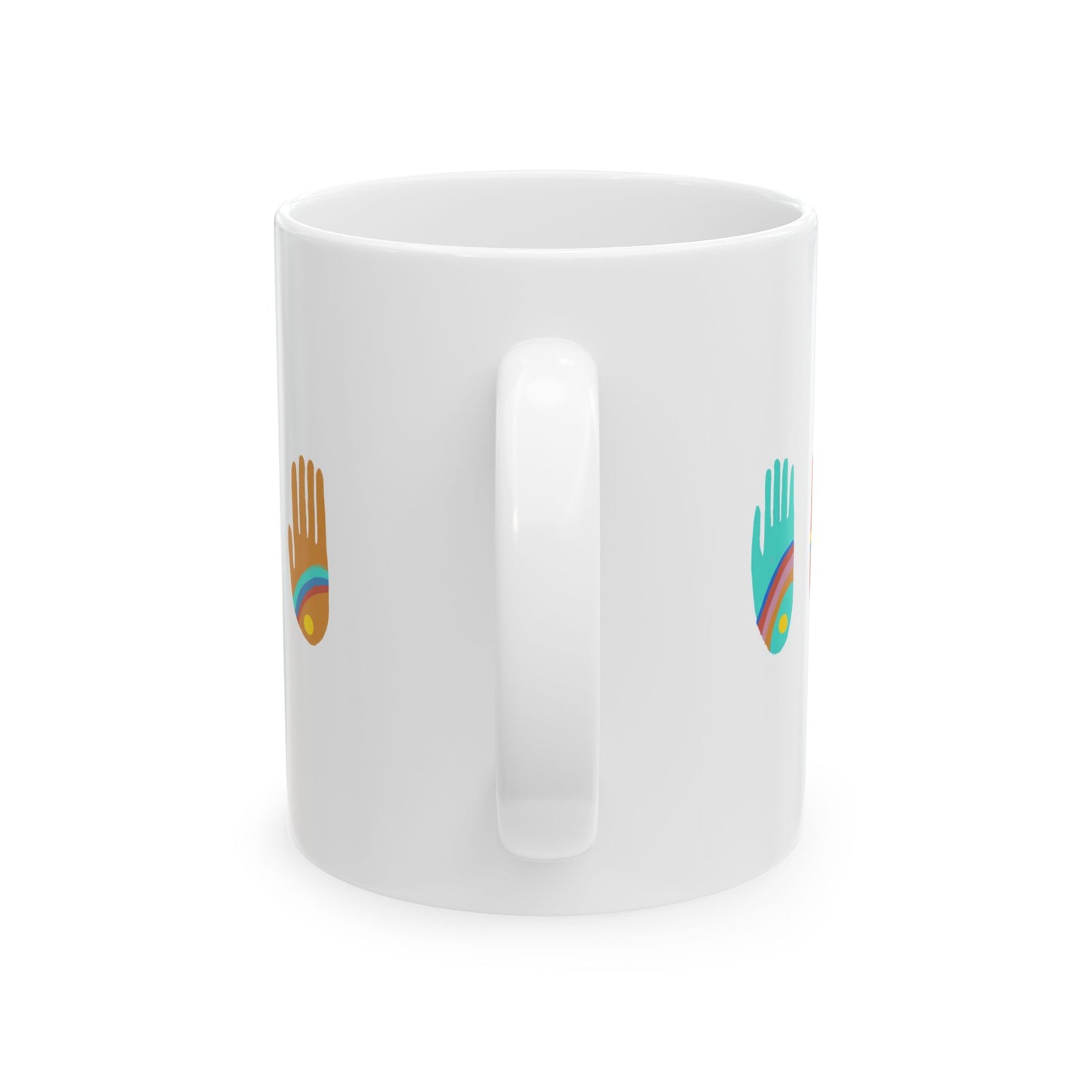 Rainbow Hands Ceramic Mug | Colorful Handprints | 11oz. & 15 oz.