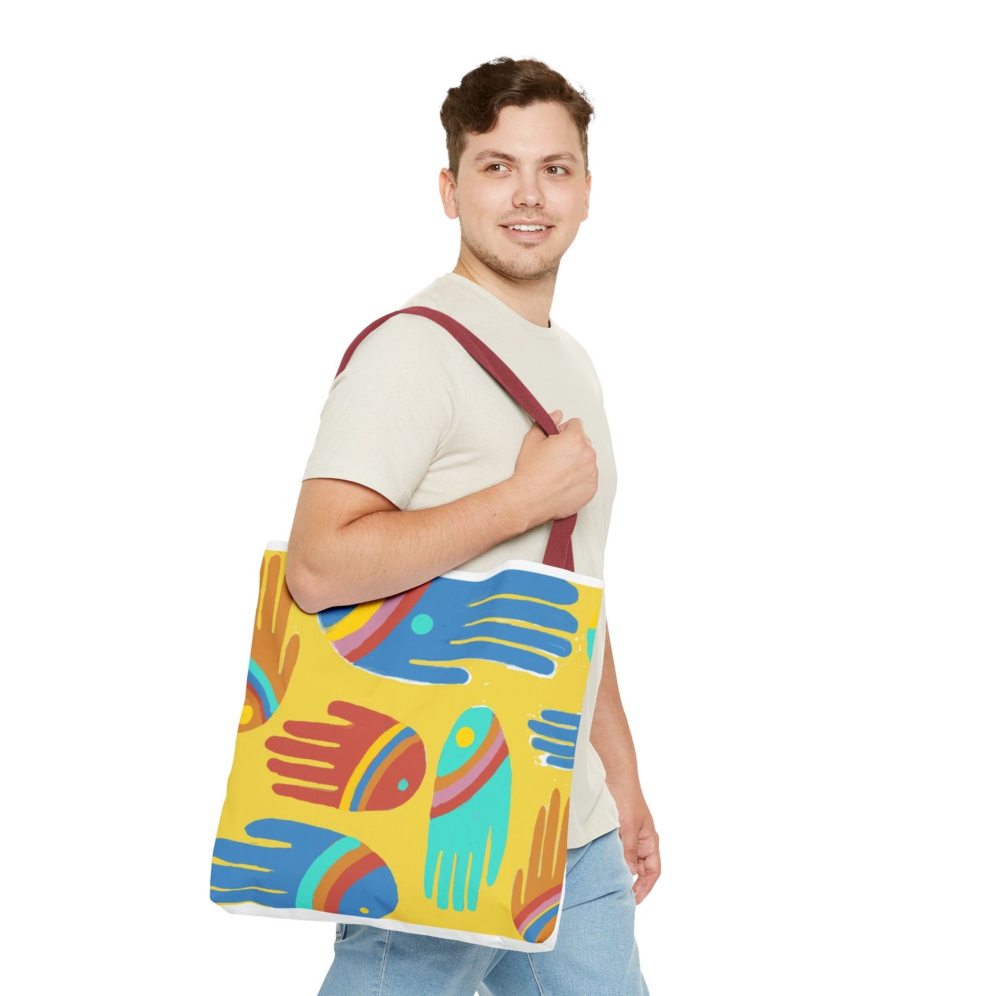 Rainbow Hands Tote Bag, Yellow | 3 Sizes | 5 Handle options
