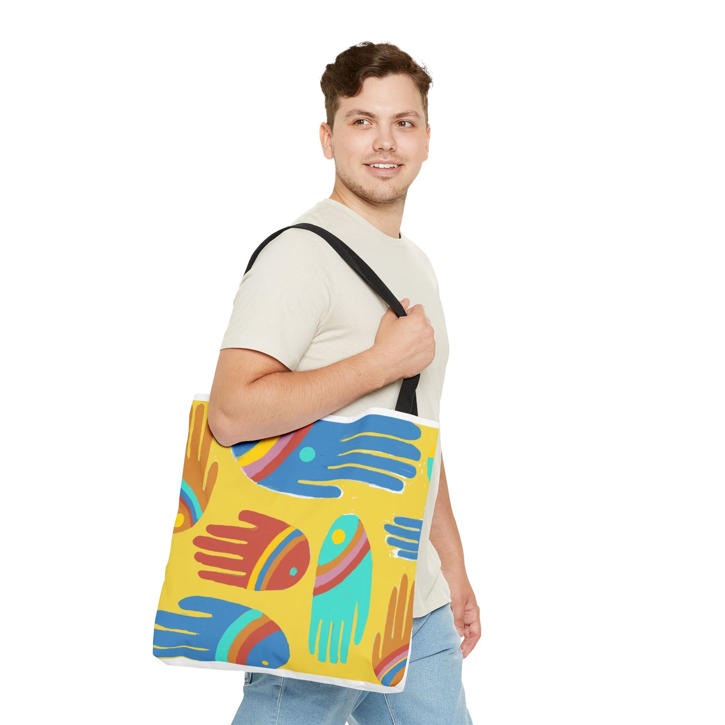 Rainbow Hands Tote Bag, Yellow | 3 Sizes | 5 Handle options