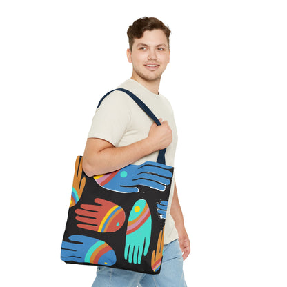 Rainbow Hands Tote Bag, Black | 3 Sizes | 5 Handle options