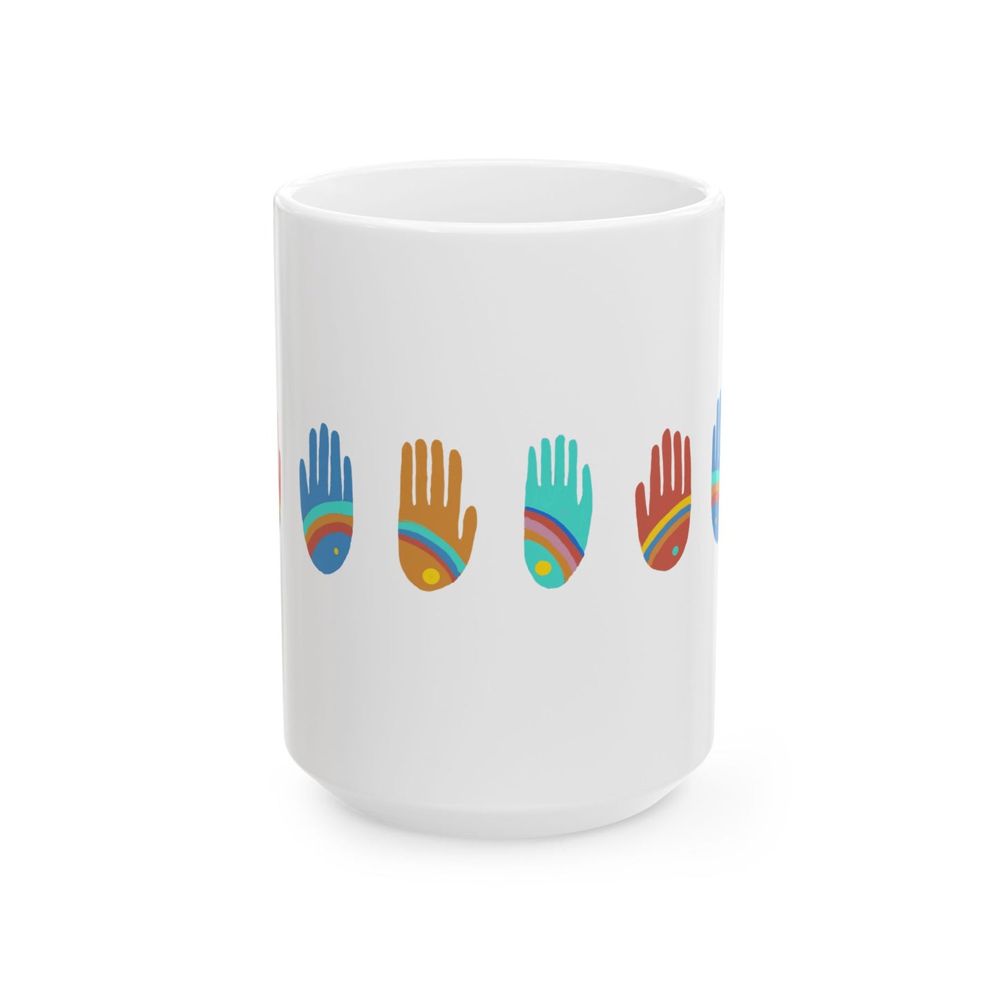 Rainbow Hands Ceramic Mug | Colorful Handprints | 11oz. & 15 oz.