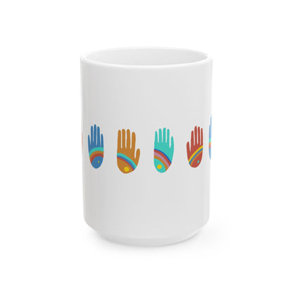 Rainbow Hands Ceramic Mug | Colorful Handprints | 11oz. & 15 oz.