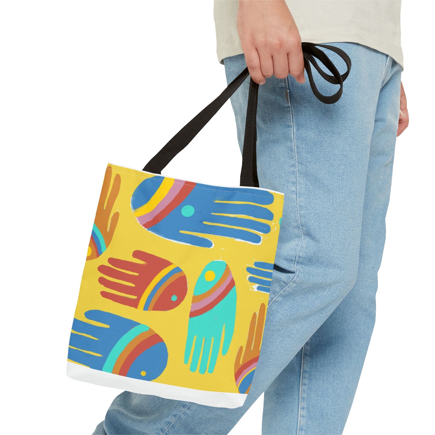 Rainbow Hands Tote Bag, Yellow | 3 Sizes | 5 Handle options