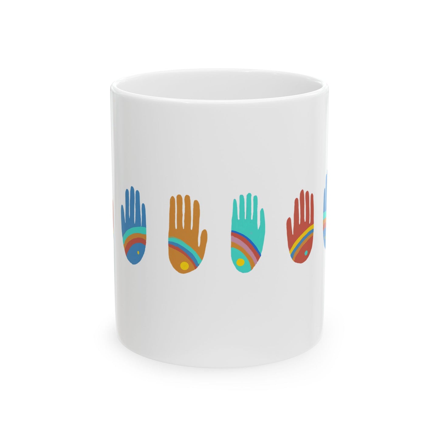 Rainbow Hands Ceramic Mug | Colorful Handprints | 11oz. & 15 oz.