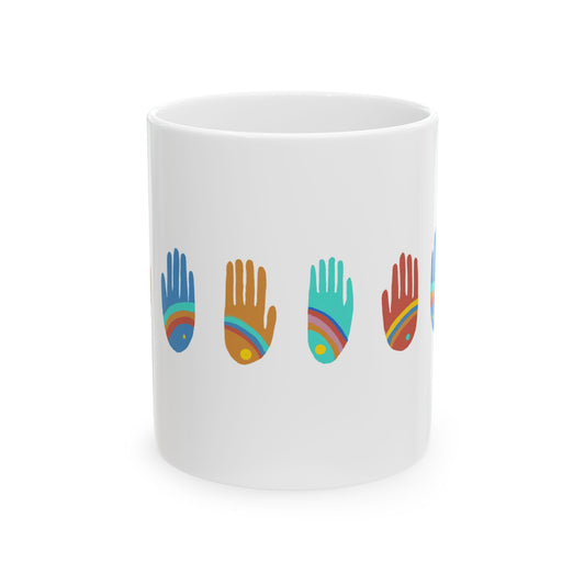 Rainbow Hands Ceramic Mug | Colorful Handprints | 11oz. & 15 oz.
