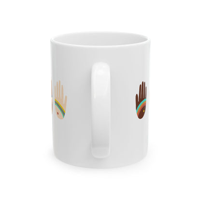 Rainbow Hands Ceramic Mug | Skin Tones Handprints | 11oz. & 15oz.