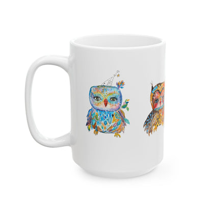 Colorful Owl White Ceramic Mug - The Parliament
