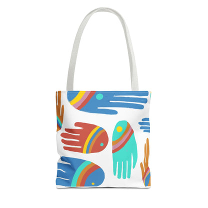 Rainbow Hands Tote Bag, White | 3 Sizes | 5 Handle options