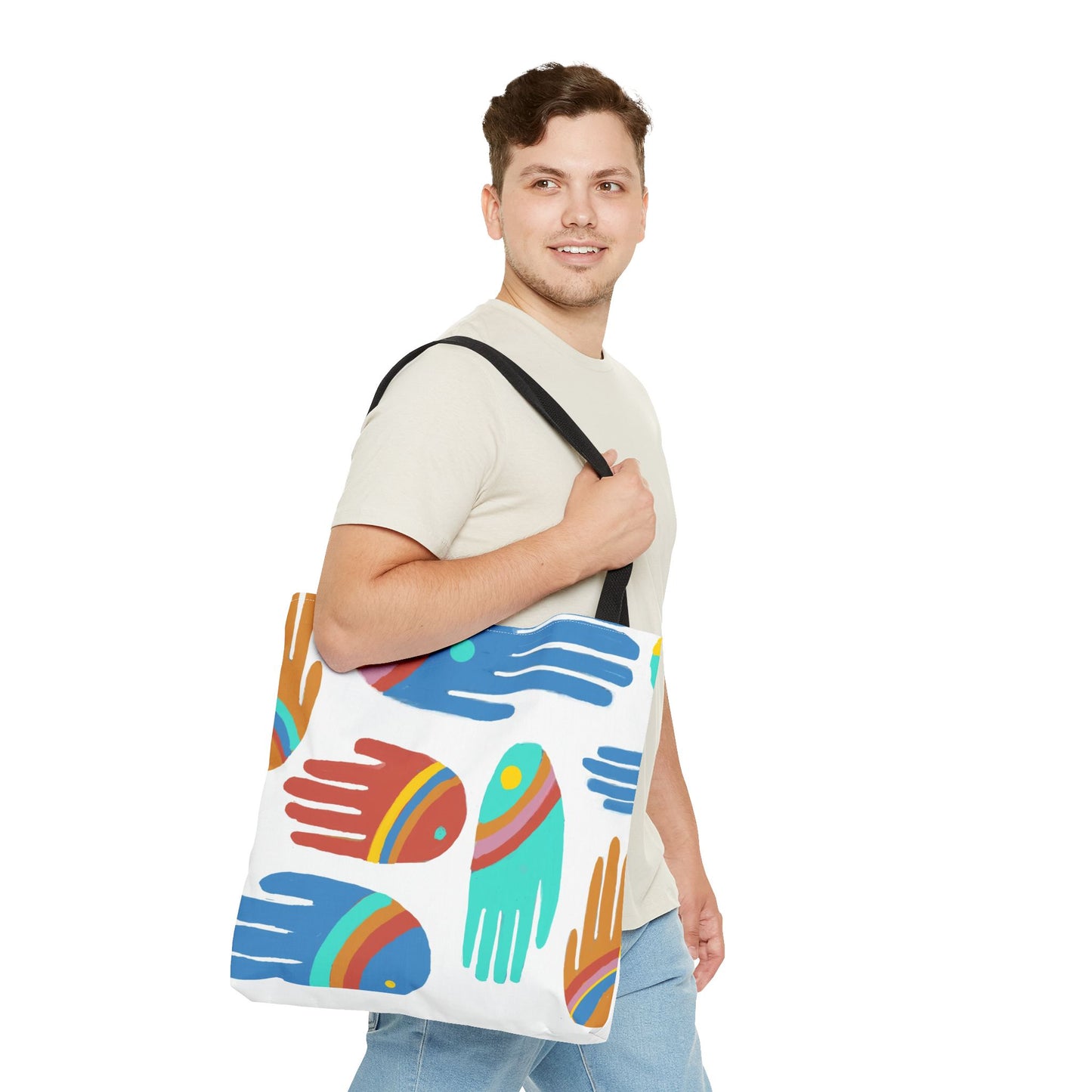 Rainbow Hands Tote Bag, White | 3 Sizes | 5 Handle options
