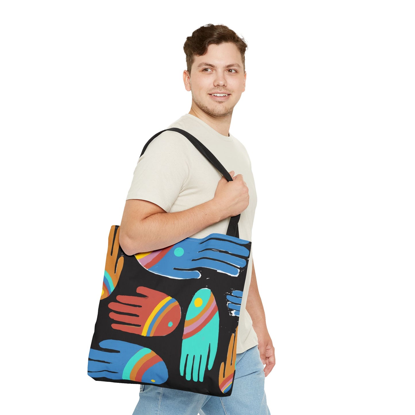 Rainbow Hands Tote Bag, Black | 3 Sizes | 5 Handle options