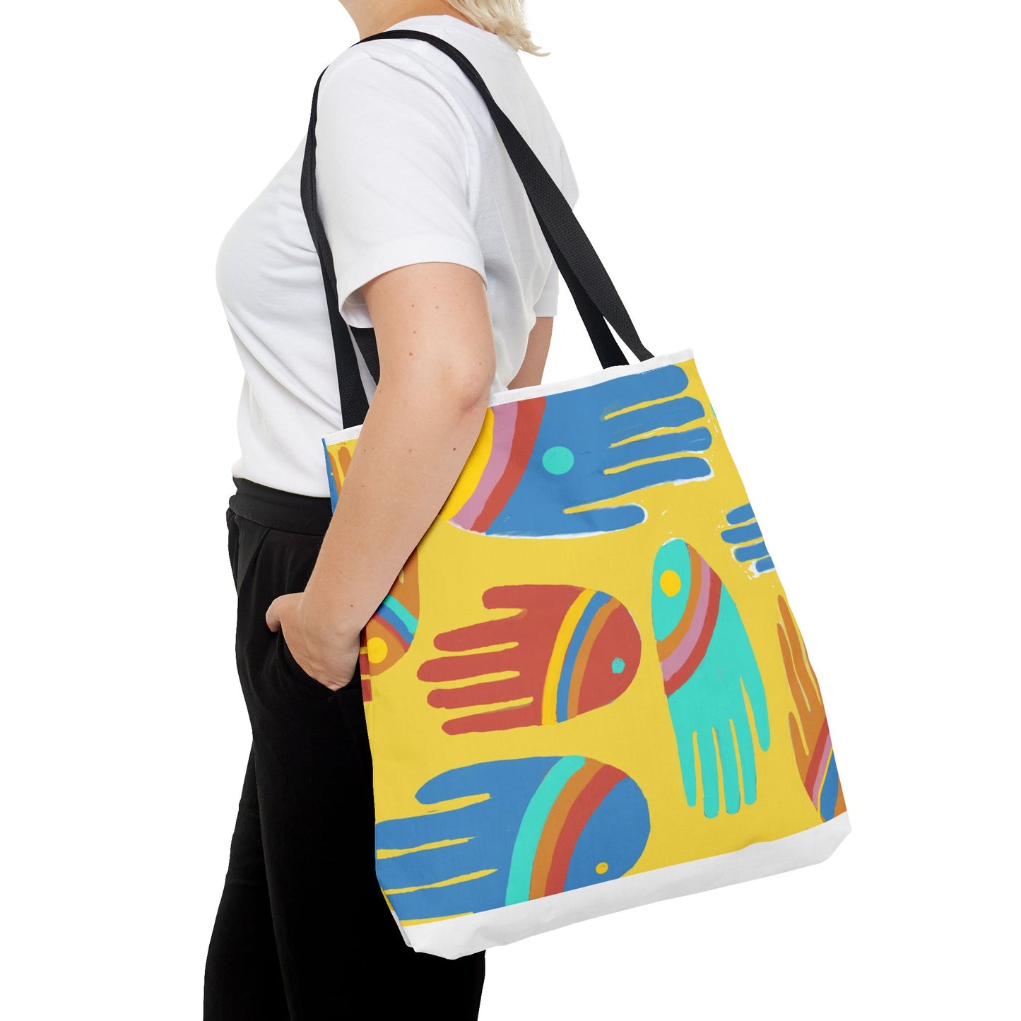 Rainbow Hands Tote Bag, Yellow | 3 Sizes | 5 Handle options