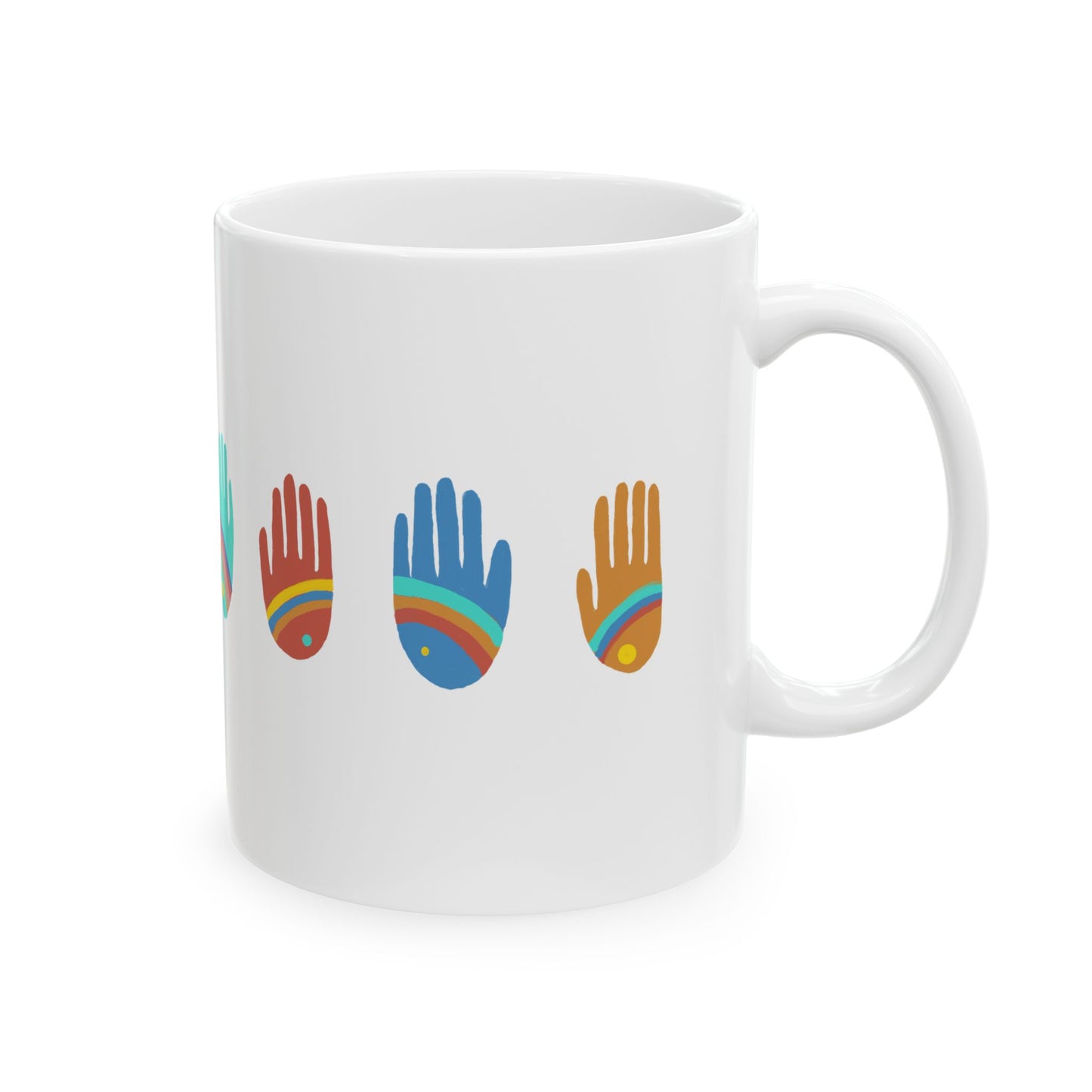 Rainbow Hands Ceramic Mug | Colorful Handprints | 11oz. & 15 oz.