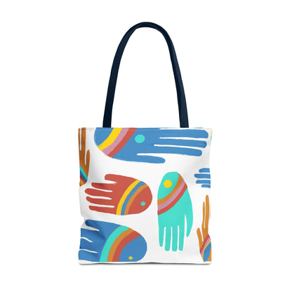 Rainbow Hands Tote Bag, White | 3 Sizes | 5 Handle options