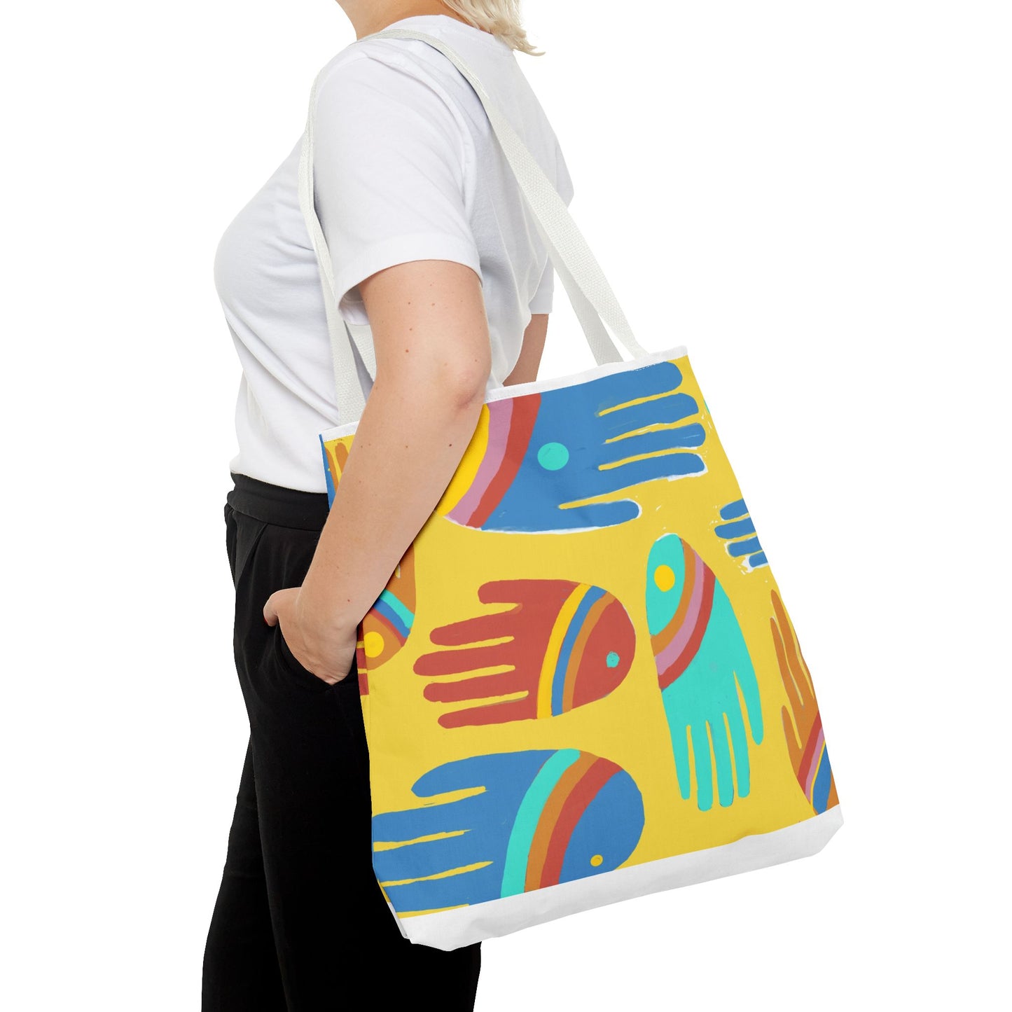 Rainbow Hands Tote Bag, Yellow | 3 Sizes | 5 Handle options