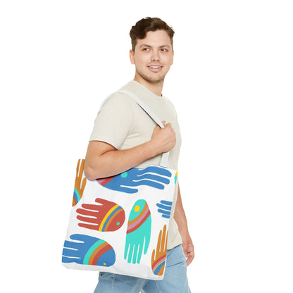 Rainbow Hands Tote Bag, White | 3 Sizes | 5 Handle options