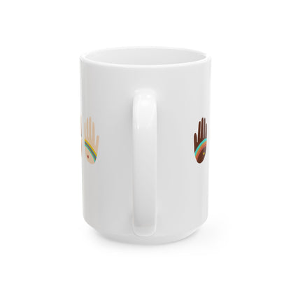Rainbow Hands Ceramic Mug | Skin Tones Handprints | 11oz. & 15oz.