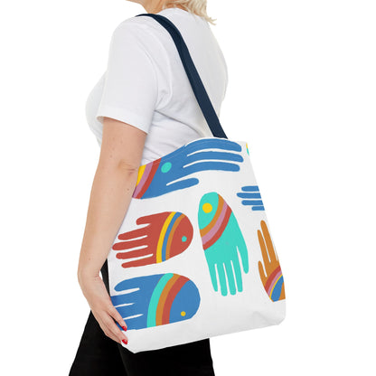 Rainbow Hands Tote Bag, White | 3 Sizes | 5 Handle options