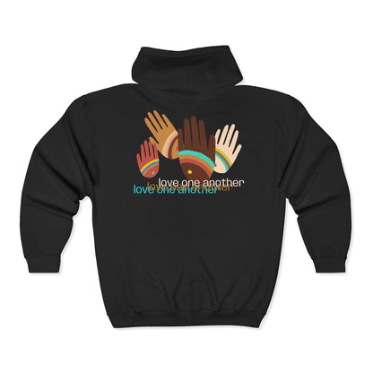 Rainbow Hands Love One Another Front Zip Hoodie