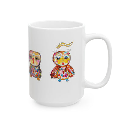 Colorful Owl White Ceramic Mug - The Parliament