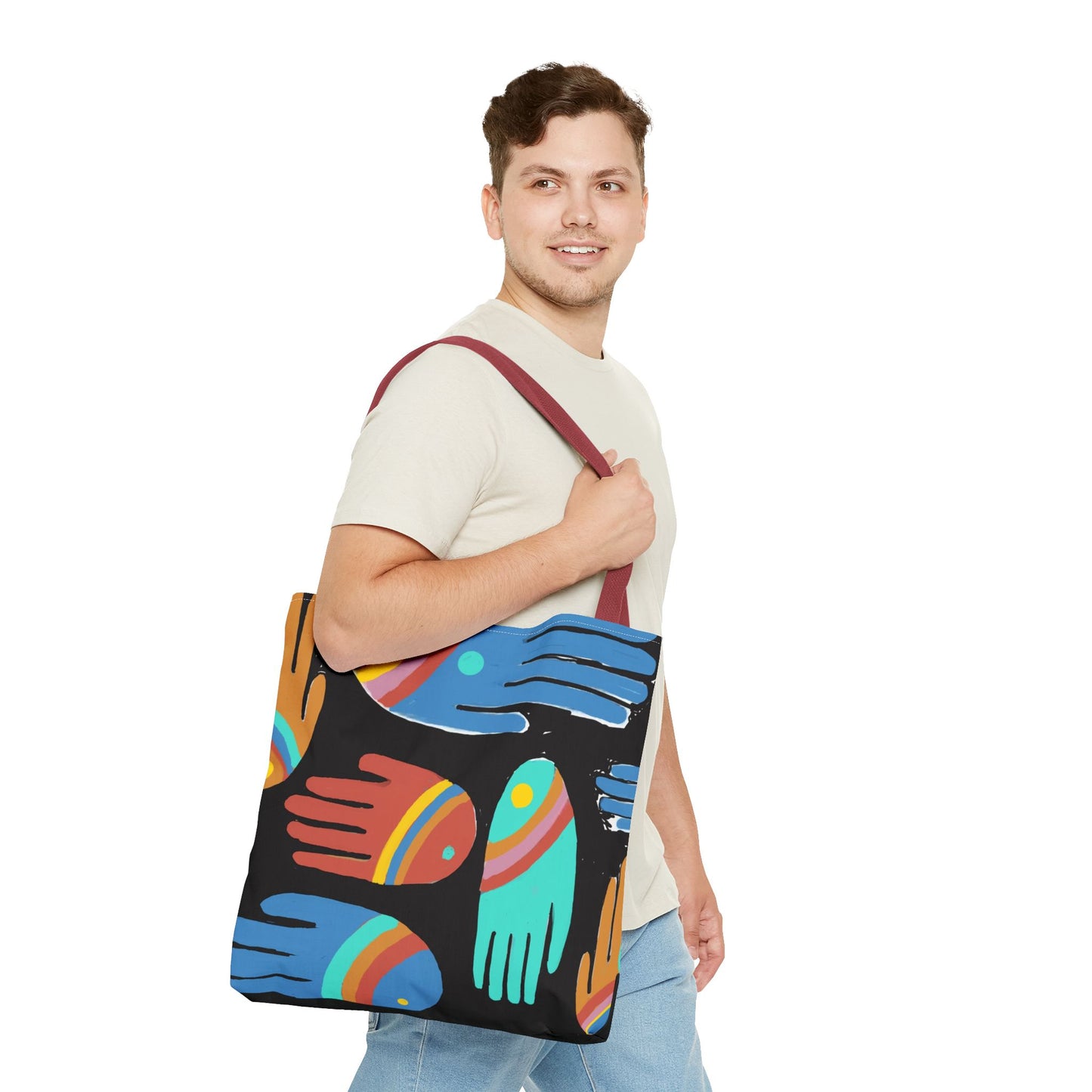 Rainbow Hands Tote Bag, Black | 3 Sizes | 5 Handle options