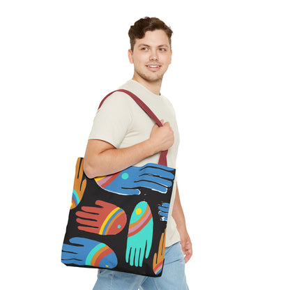 Rainbow Hands Tote Bag, Black | 3 Sizes | 5 Handle options