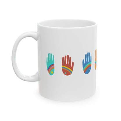 Rainbow Hands Ceramic Mug | Colorful Handprints | 11oz. & 15 oz.