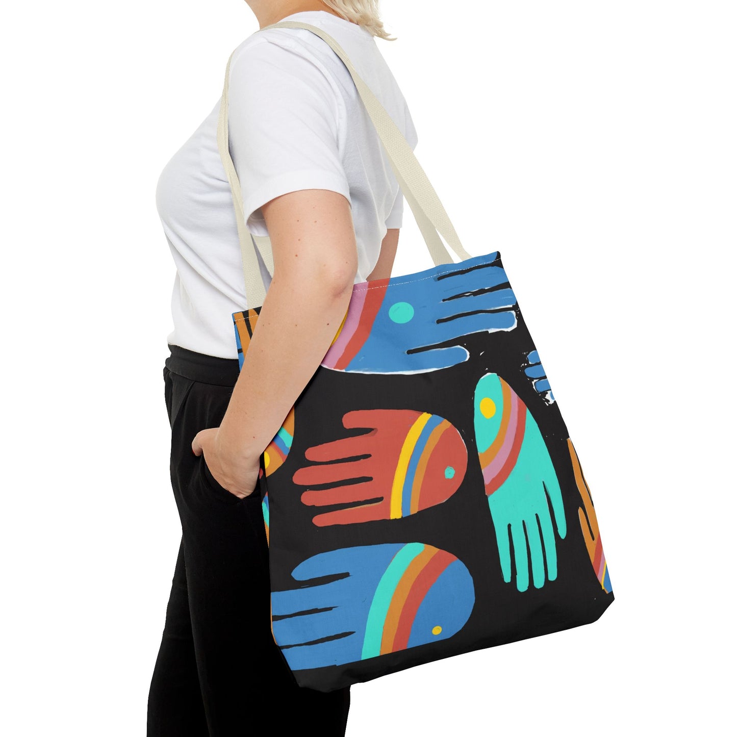Rainbow Hands Tote Bag, Black | 3 Sizes | 5 Handle options