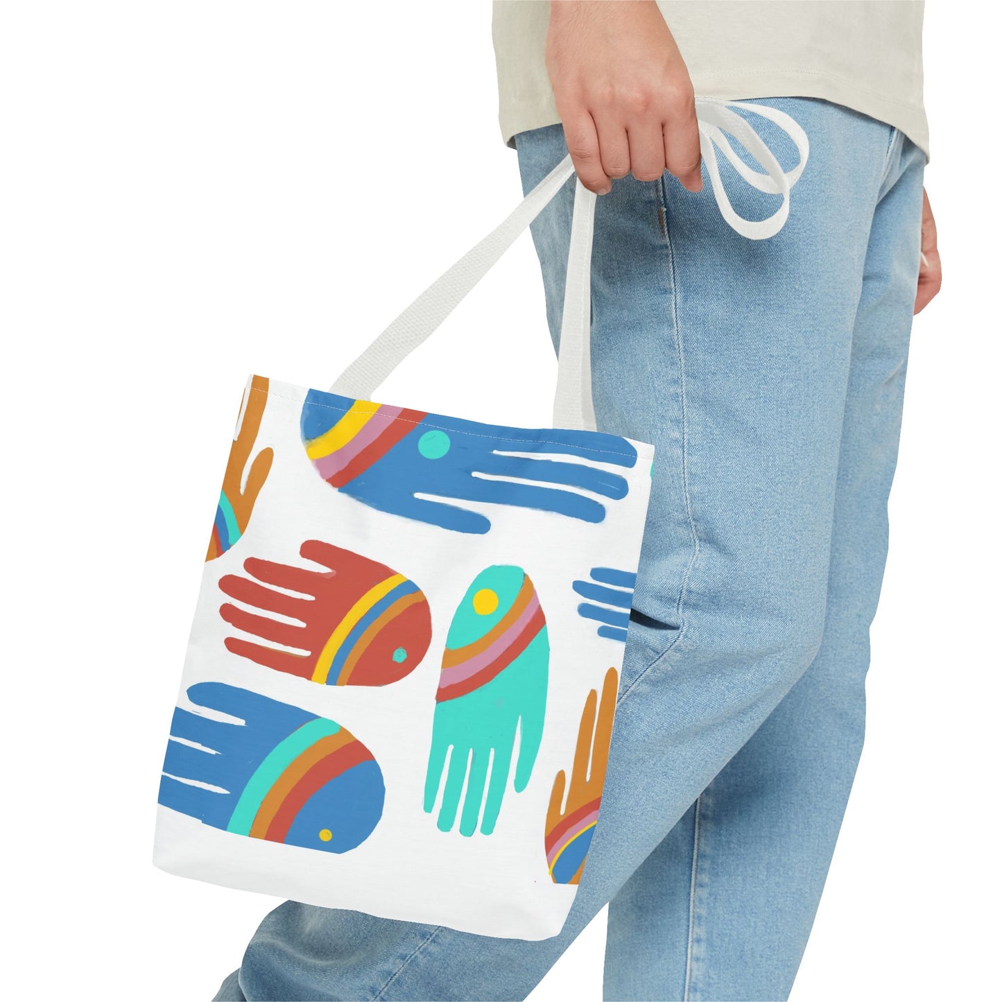 Rainbow Hands Tote Bag, White | 3 Sizes | 5 Handle options