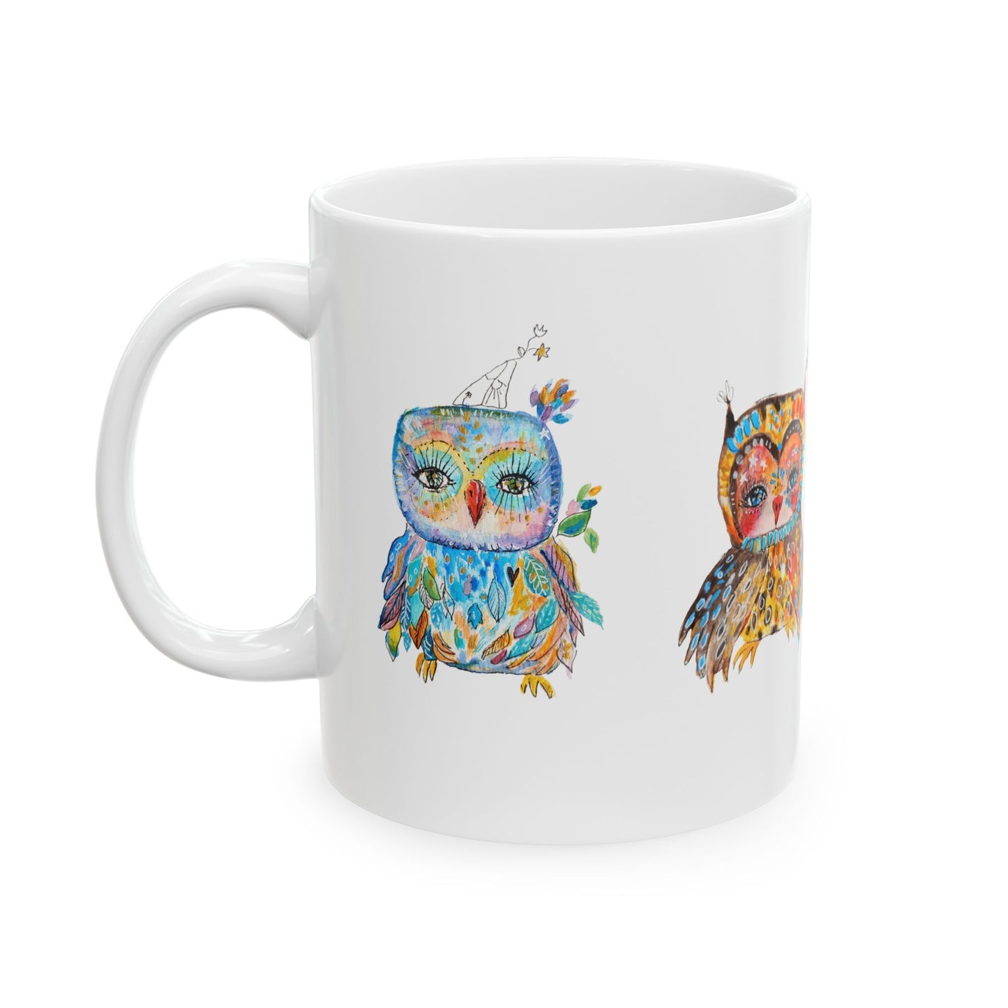 Colorful Owl White Ceramic Mug - The Parliament