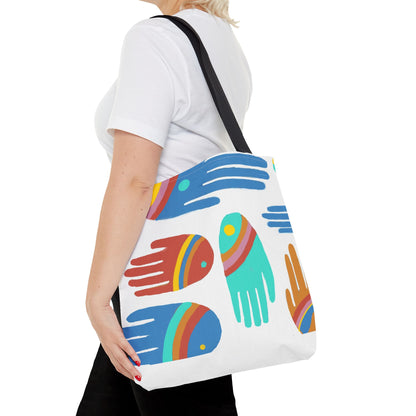 Rainbow Hands Tote Bag, White | 3 Sizes | 5 Handle options