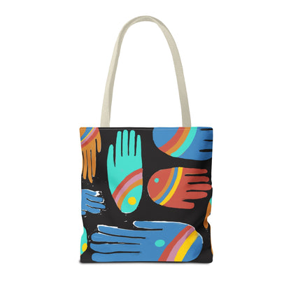 Rainbow Hands Tote Bag, Black | 3 Sizes | 5 Handle options